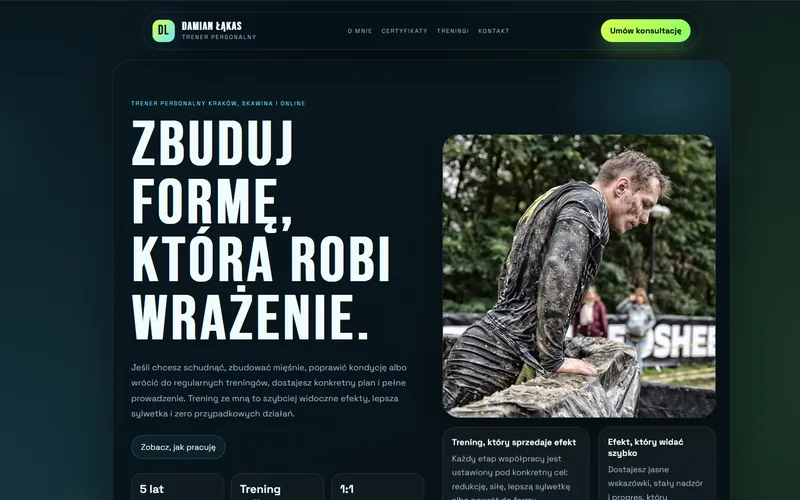 Zrzut ekranu strony damianlakas.pl — trener personalny